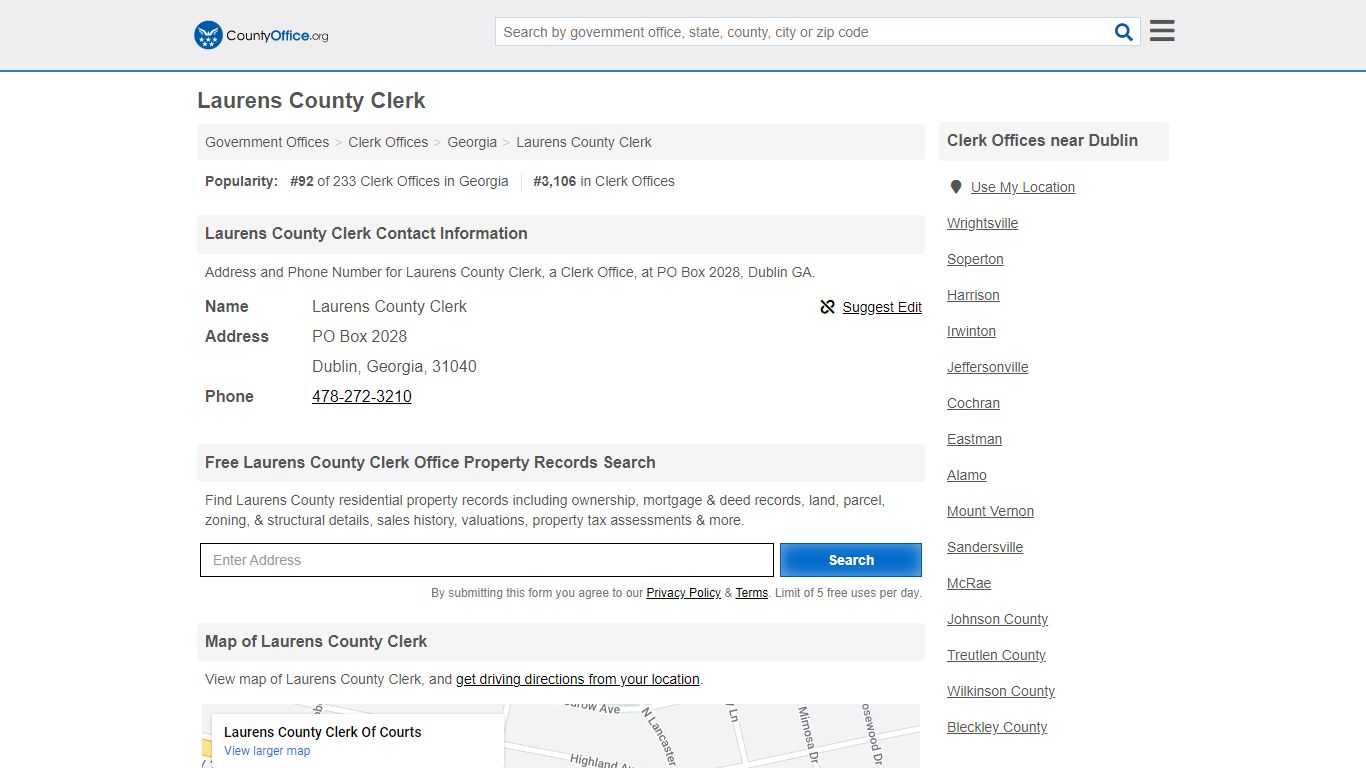 Laurens County Clerk - Dublin, GA (Address and Phone)